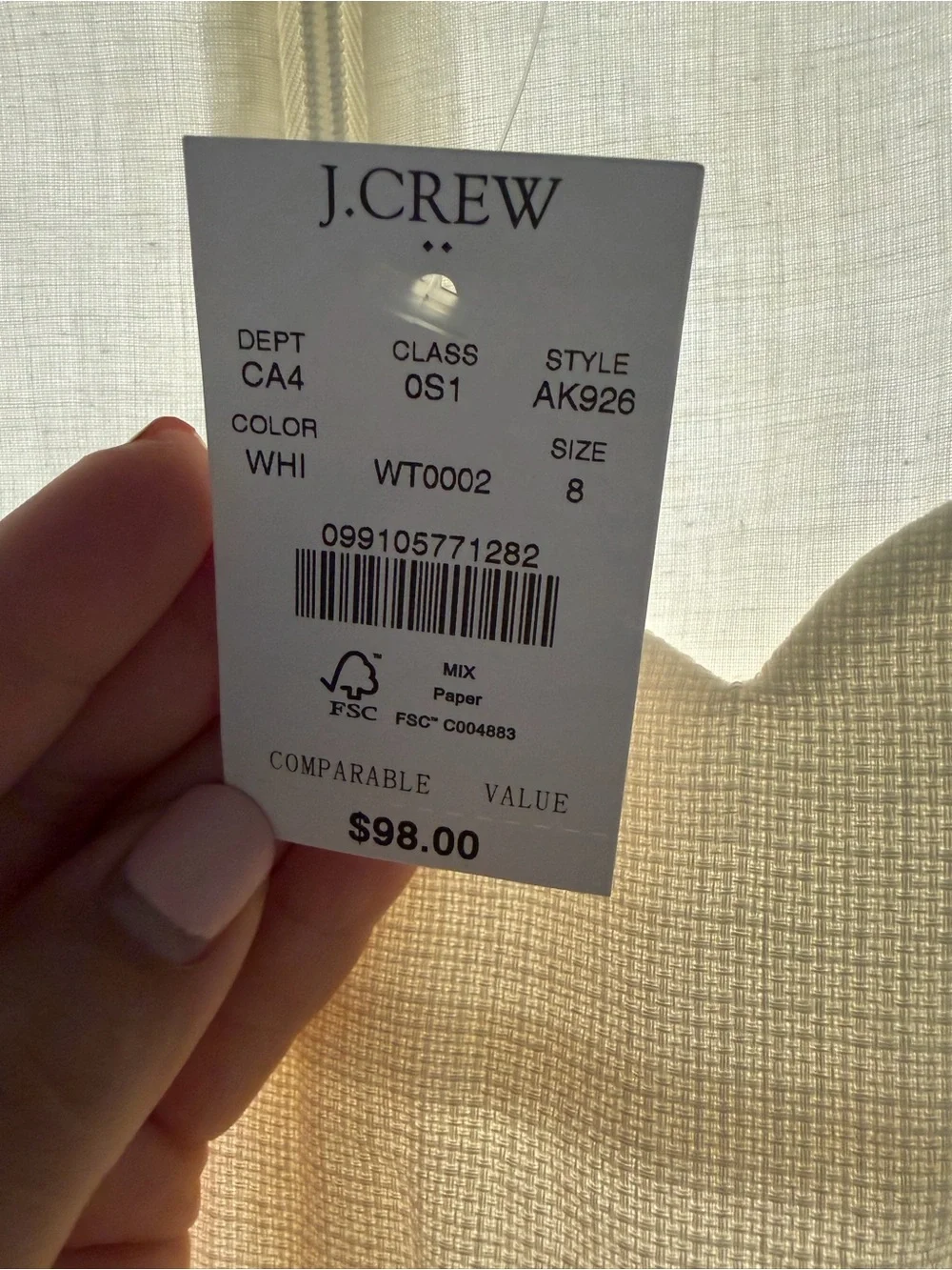 J Crew Sleeveless Cotton Scallop-Edge White Dress